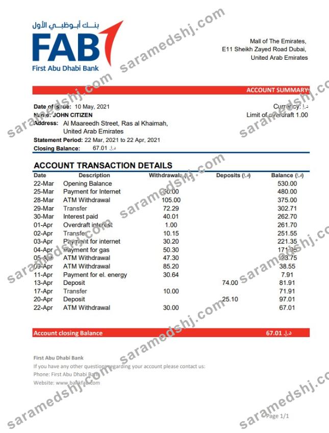 UAE First Abu Dhabi Bank excel pdf
